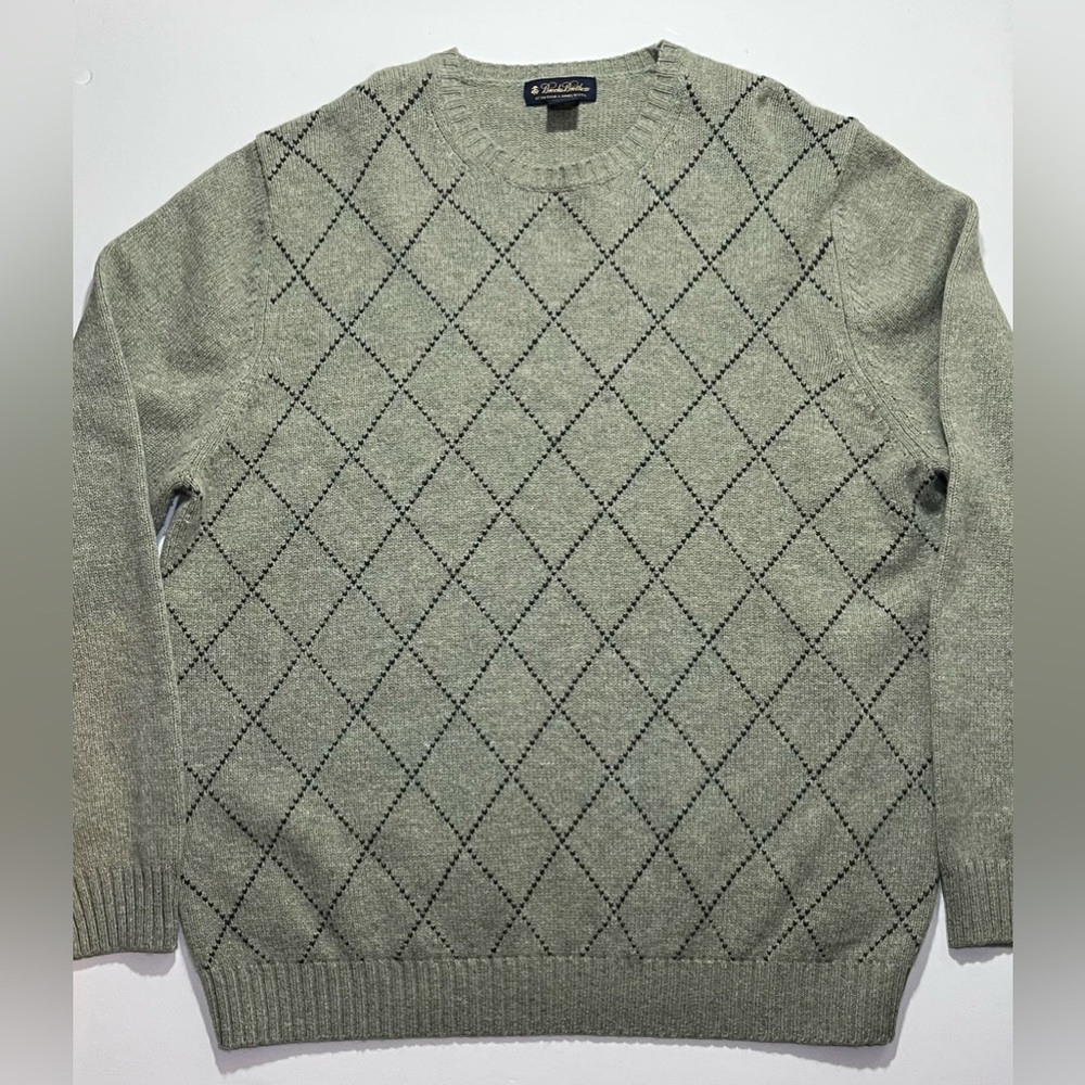 Brooks Brothers Scottish Lambswool Argyle Crewneck Sweater, XL, Light Green